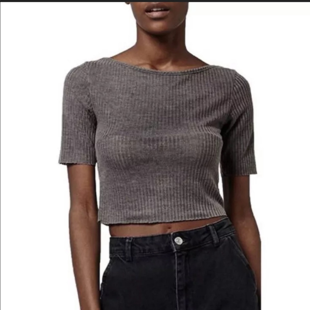 TOPSHOP Grey Ribbed Crop TOP Sz NEW NWT